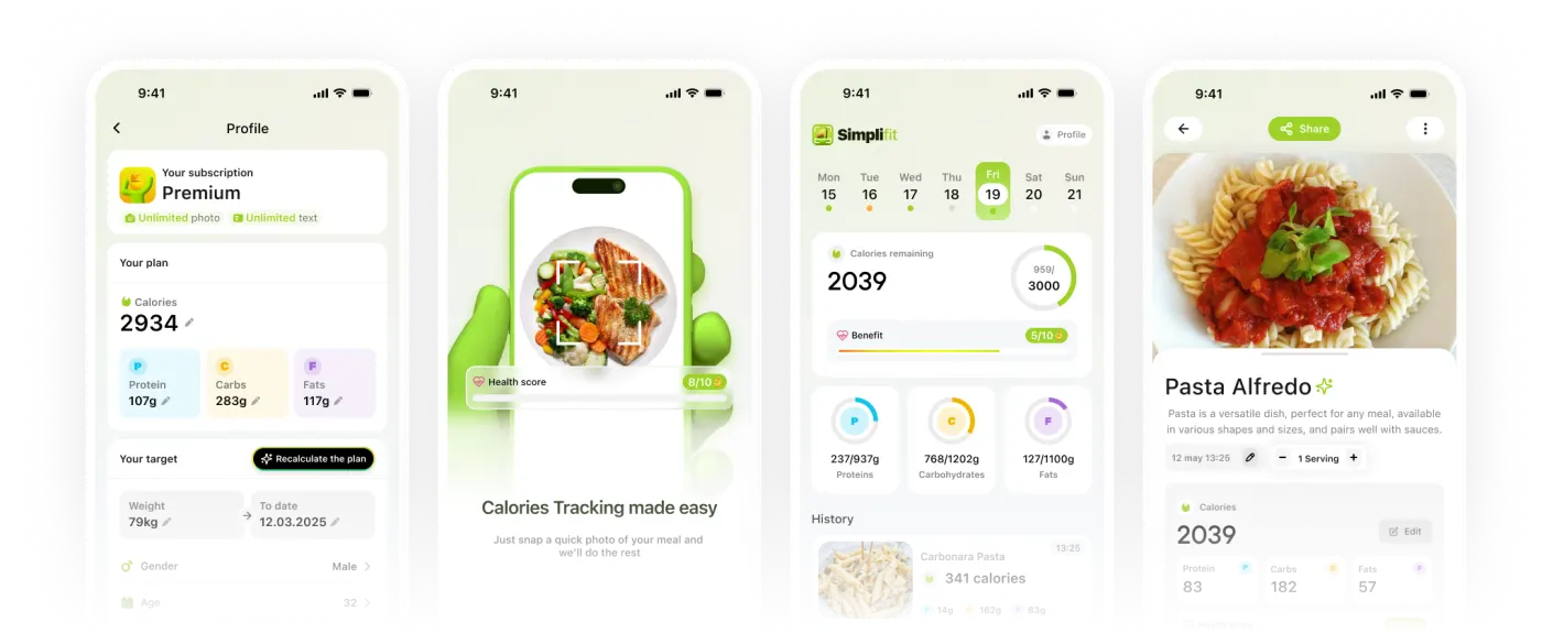 SimpliFit App Interface Mockups